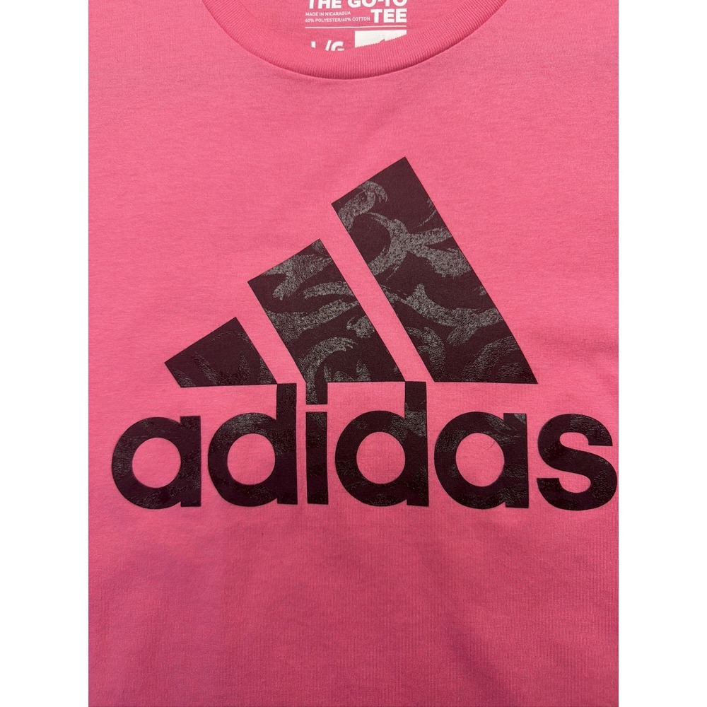Adidas The Go-To Tee Womens L Pink Black Logo Short Sleeve T-Shirt - Picture 3 of 6